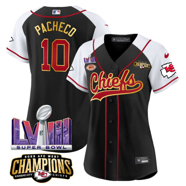 Women's Chiefs AFC West Champions & Super Bowl LVIII Patch Baseball Jersey - All Stitched - Image 25