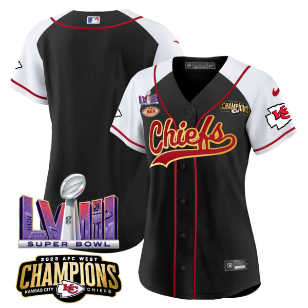 Women's Chiefs AFC West Champions & Super Bowl LVIII Patch Baseball Jersey - All Stitched - Image 28