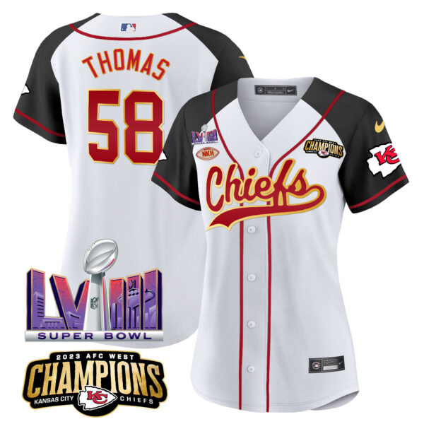 Women's Chiefs AFC West Champions & Super Bowl LVIII Patch Baseball Jersey - All Stitched - Image 31
