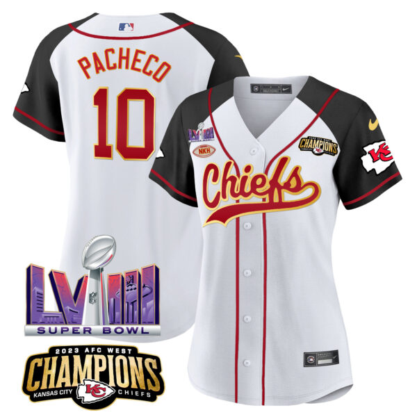 Women's Chiefs AFC West Champions & Super Bowl LVIII Patch Baseball Jersey - All Stitched - Image 32