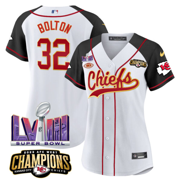 Women's Chiefs AFC West Champions & Super Bowl LVIII Patch Baseball Jersey - All Stitched - Image 34