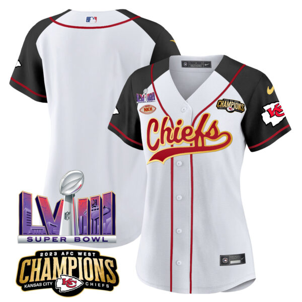 Women's Chiefs AFC West Champions & Super Bowl LVIII Patch Baseball Jersey - All Stitched - Image 35