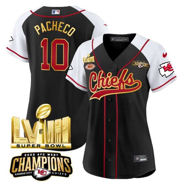 Women's Chiefs AFC West Champions & Super Bowl LVIII Gold Patch Baseball Jersey - All Stitched - Image 25