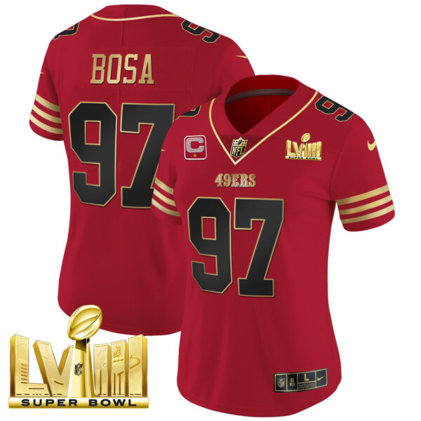 Women's 49ers Super Bowl LVIII Gold Patch Vapor Jersey - All Stitched - Image 27
