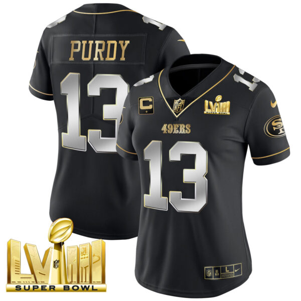 Women's 49ers Super Bowl LVIII Gold Patch Vapor Jersey - All Stitched - Image 33