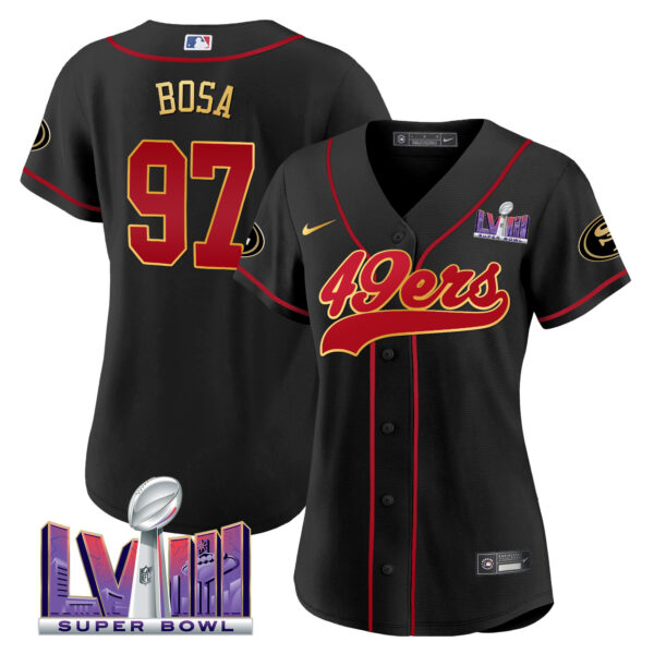 Women's 49ers Super Bowl LVIII Patch Baseball Jersey - All Stitched - Image 7