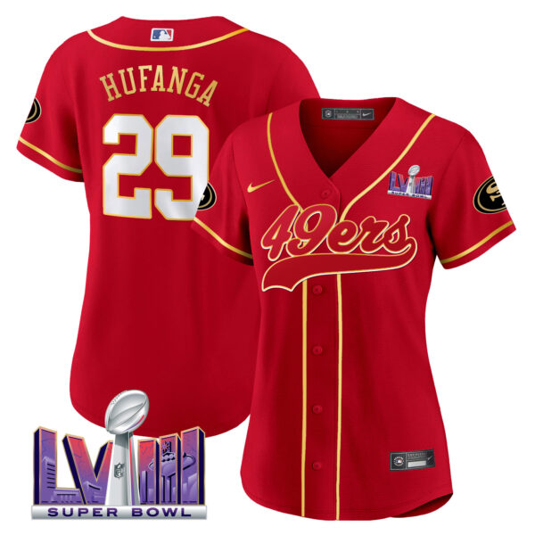 Women's 49ers Super Bowl LVIII Patch Baseball Jersey - All Stitched - Image 19