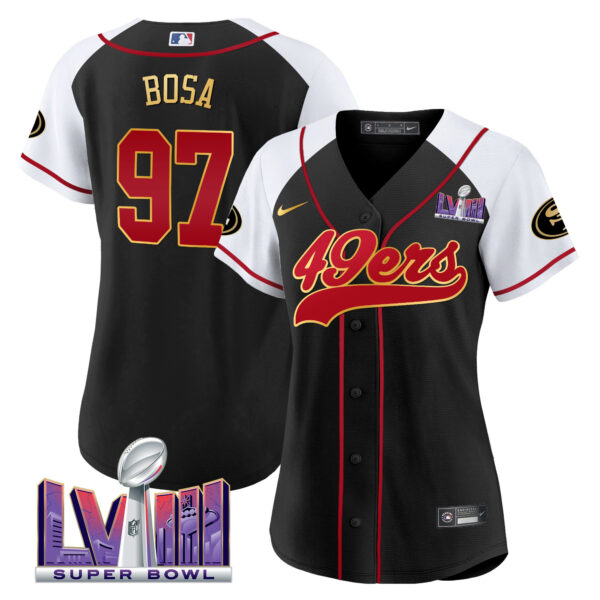 Women's 49ers Super Bowl LVIII Patch Baseball Jersey - All Stitched - Image 37