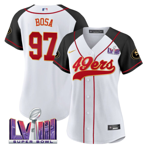 Women's 49ers Super Bowl LVIII Patch Baseball Jersey - All Stitched - Image 47