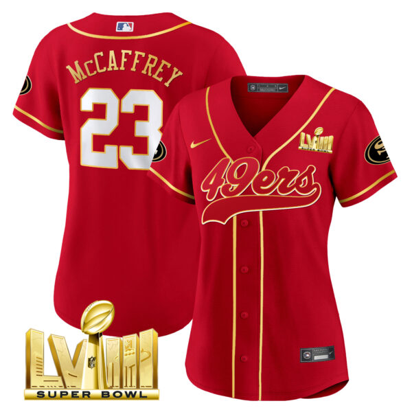 Women's 49ers Super Bowl LVIII Gold Patch Baseball Jersey - All Stitched - Image 11