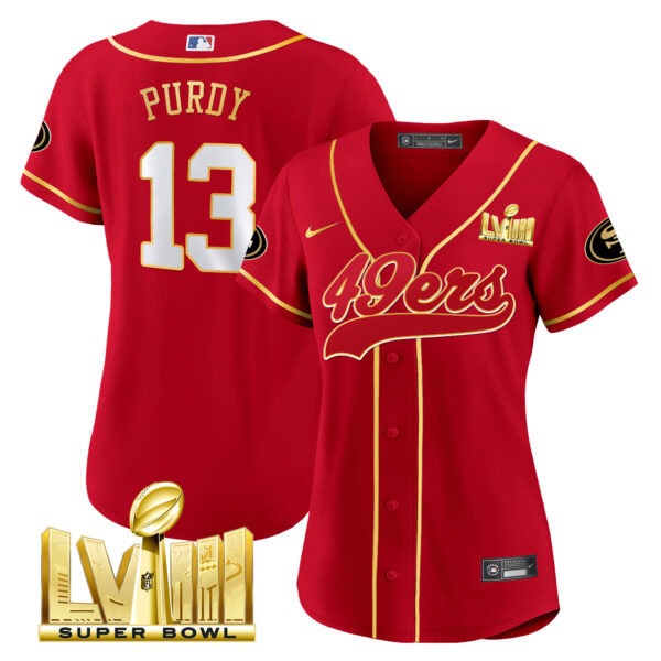 Women's 49ers Super Bowl LVIII Gold Patch Baseball Jersey - All Stitched - Image 13