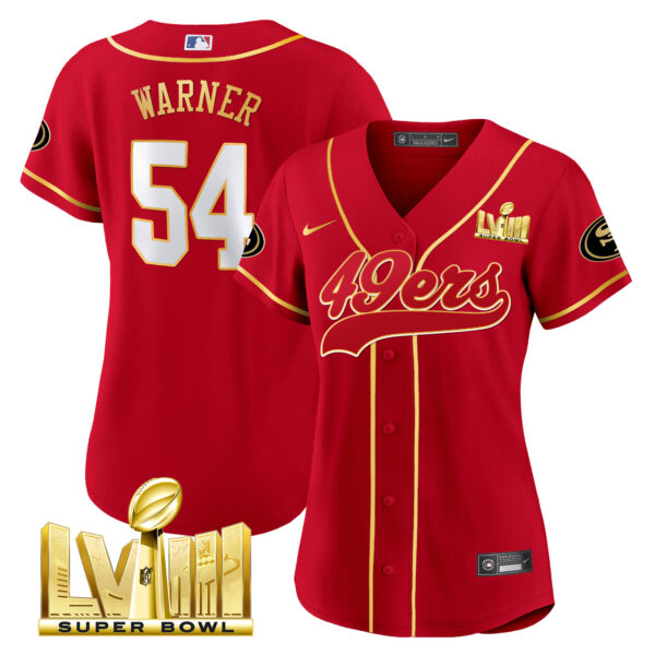 Women's 49ers Super Bowl LVIII Gold Patch Baseball Jersey - All Stitched - Image 15