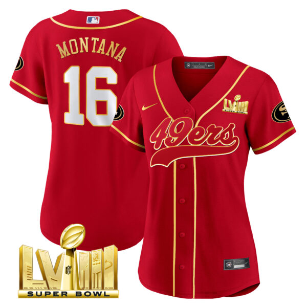 Women's 49ers Super Bowl LVIII Gold Patch Baseball Jersey - All Stitched - Image 18