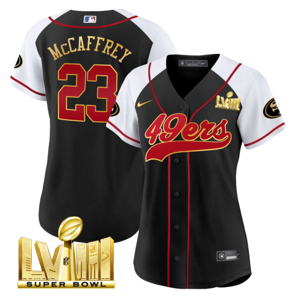 Women's 49ers Super Bowl LVIII Gold Patch Baseball Jersey - All Stitched - Image 31
