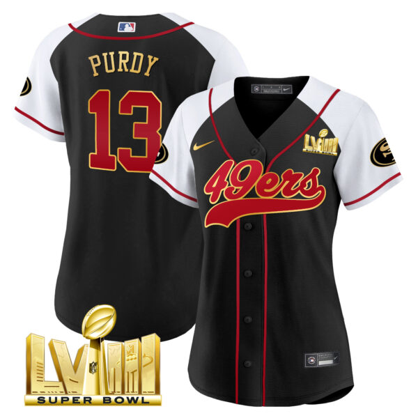 Women's 49ers Super Bowl LVIII Gold Patch Baseball Jersey - All Stitched - Image 33