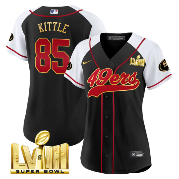 Women's 49ers Super Bowl LVIII Gold Patch Baseball Jersey - All Stitched - Image 34