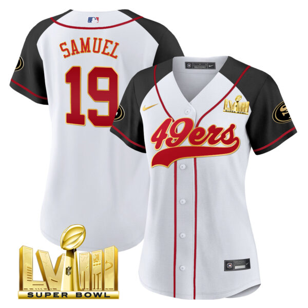 Women's 49ers Super Bowl LVIII Gold Patch Baseball Jersey - All Stitched - Image 42