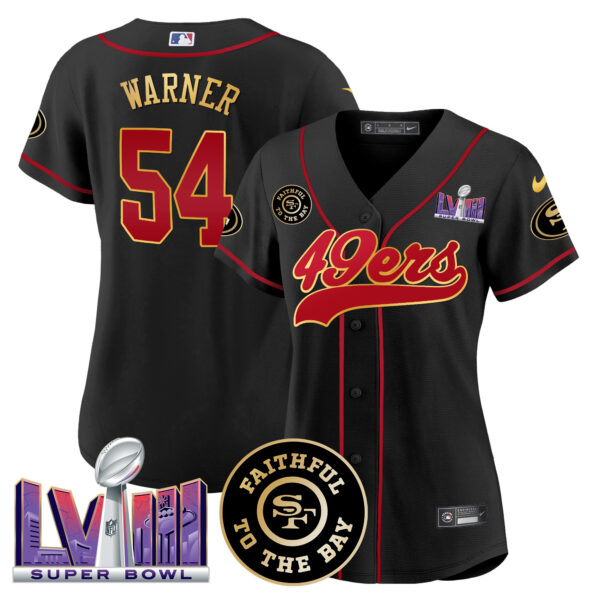 Women's 49ers Faithful & Super Bowl LVIII Patch Baseball Jersey - All Stitched - Image 5