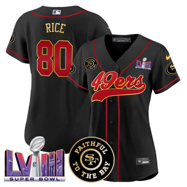 Women's 49ers Faithful & Super Bowl LVIII Patch Baseball Jersey - All Stitched - Image 6