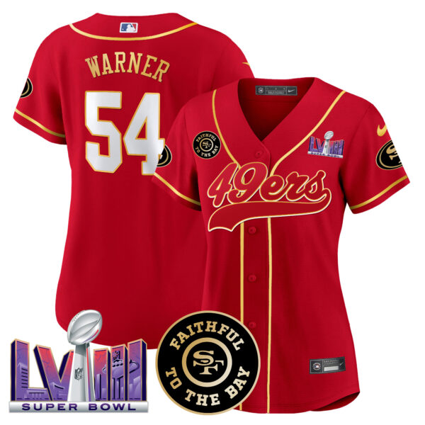 Women's 49ers Faithful & Super Bowl LVIII Patch Baseball Jersey - All Stitched - Image 15