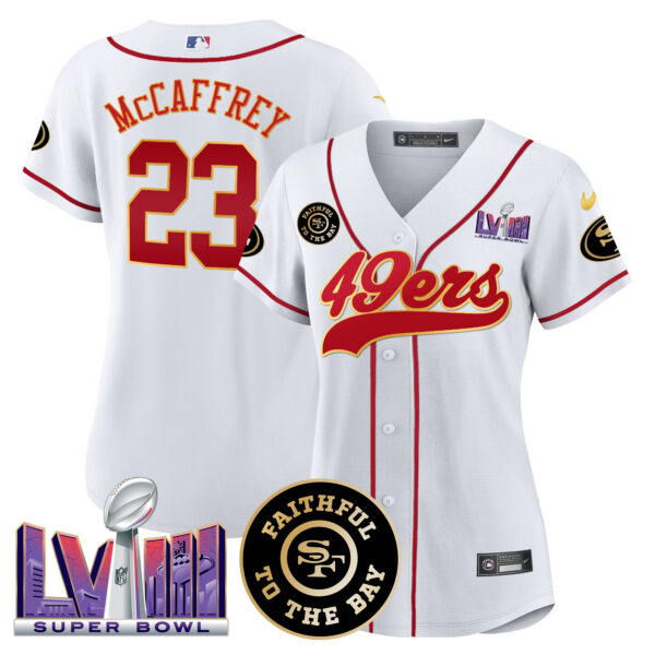 Women's 49ers Faithful & Super Bowl LVIII Patch Baseball Jersey - All Stitched - Image 21