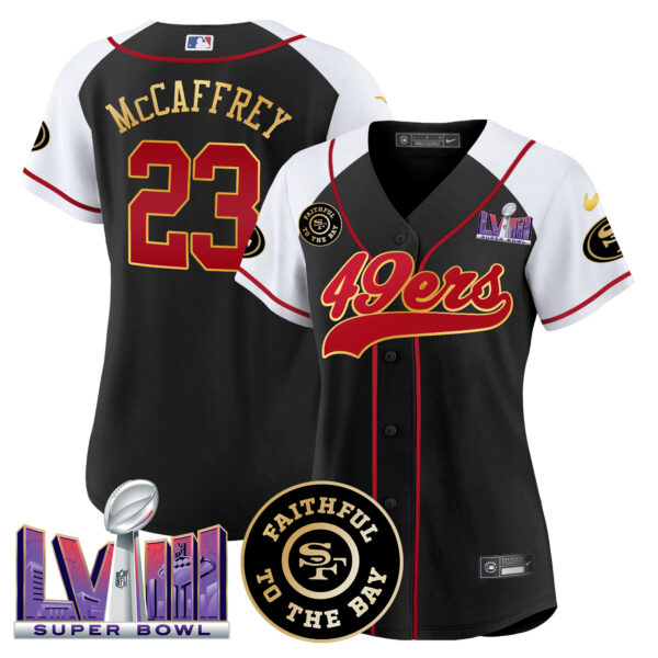 Women's 49ers Faithful & Super Bowl LVIII Patch Baseball Jersey - All Stitched - Image 31