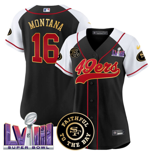 Women's 49ers Faithful & Super Bowl LVIII Patch Baseball Jersey - All Stitched - Image 38