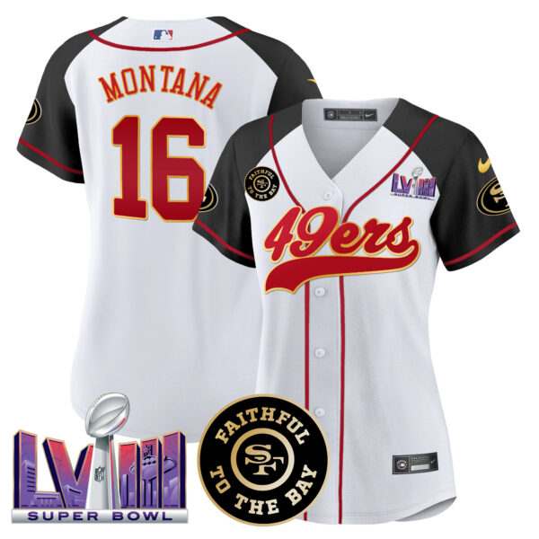 Women's 49ers Faithful & Super Bowl LVIII Patch Baseball Jersey - All Stitched - Image 48