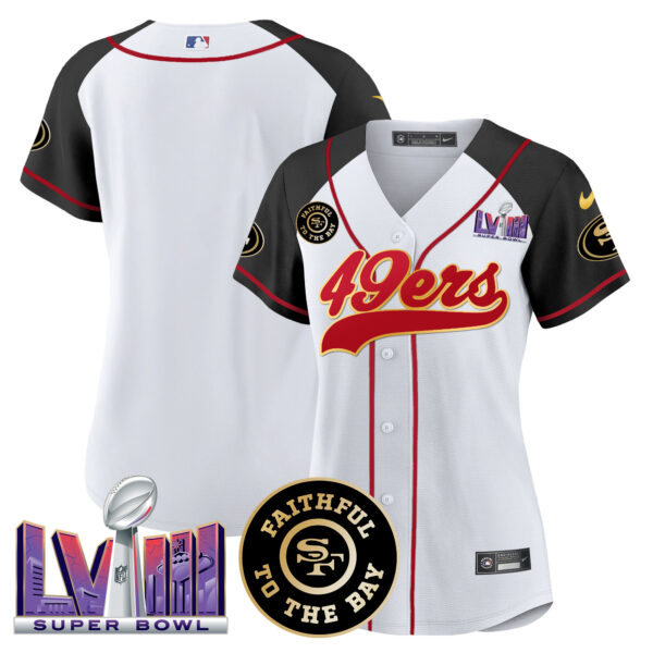 Women's 49ers Faithful & Super Bowl LVIII Patch Baseball Jersey - All Stitched - Image 50