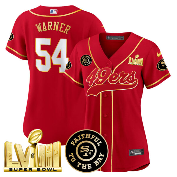 Women's 49ers Faithful & Super Bowl LVIII Gold Patch Baseball Jersey - All Stitched - Image 15