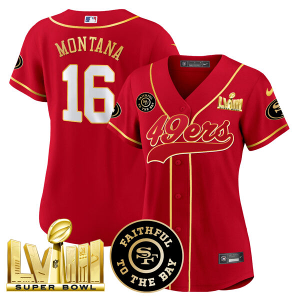 Women's 49ers Faithful & Super Bowl LVIII Gold Patch Baseball Jersey - All Stitched - Image 18