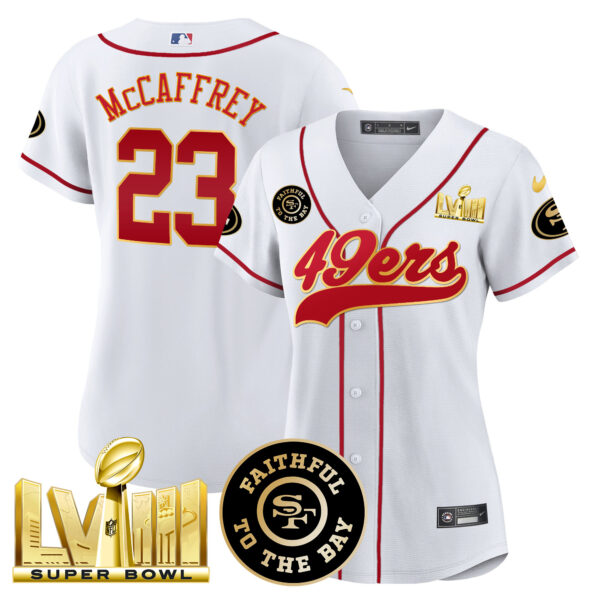 Women's 49ers Faithful & Super Bowl LVIII Gold Patch Baseball Jersey - All Stitched - Image 21
