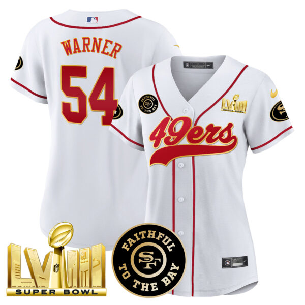 Women's 49ers Faithful & Super Bowl LVIII Gold Patch Baseball Jersey - All Stitched - Image 25