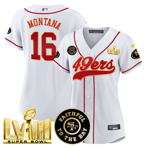 Women's 49ers Faithful & Super Bowl LVIII Gold Patch Baseball Jersey - All Stitched - Image 28