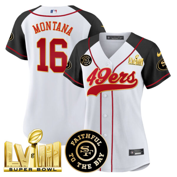 Women's 49ers Faithful & Super Bowl LVIII Gold Patch Baseball Jersey - All Stitched - Image 48