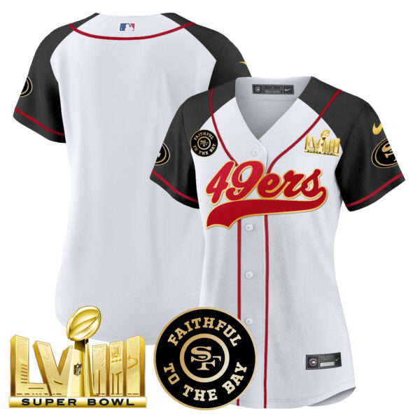 Women's 49ers Faithful & Super Bowl LVIII Gold Patch Baseball Jersey - All Stitched - Image 50