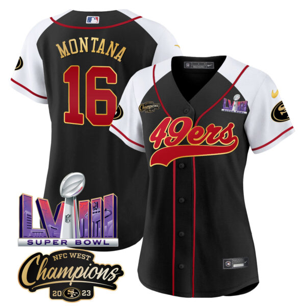 Women's 49ers NFC West Champions & Super Bowl LVIII Patch Baseball Jersey - All Stitched - Image 38