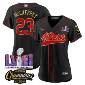 Women's 49ers NFC West Champions & Super Bowl LVIII Patch Baseball Jersey - All Stitched