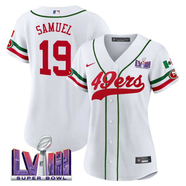 Women's 49ers Mexico Super Bowl LVIII Patch Baseball Jersey - All Stitched - Image 3