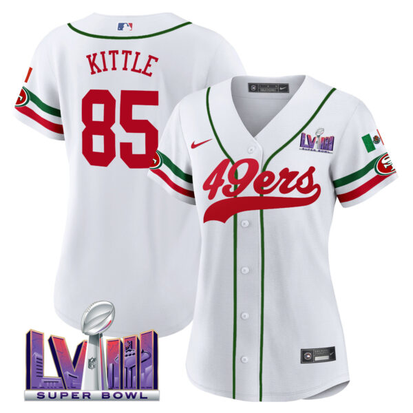 Women's 49ers Mexico Super Bowl LVIII Patch Baseball Jersey - All Stitched - Image 5
