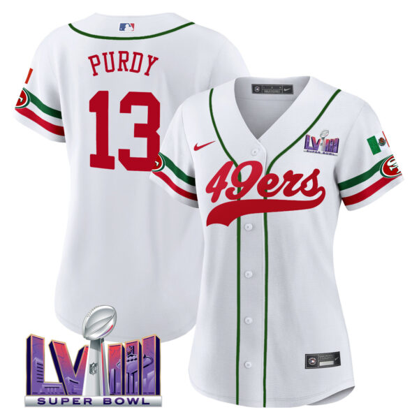 Women's 49ers Mexico Super Bowl LVIII Patch Baseball Jersey - All Stitched - Image 4