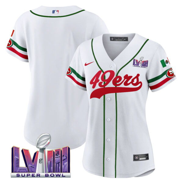 Women's 49ers Mexico Super Bowl LVIII Patch Baseball Jersey - All Stitched - Image 10