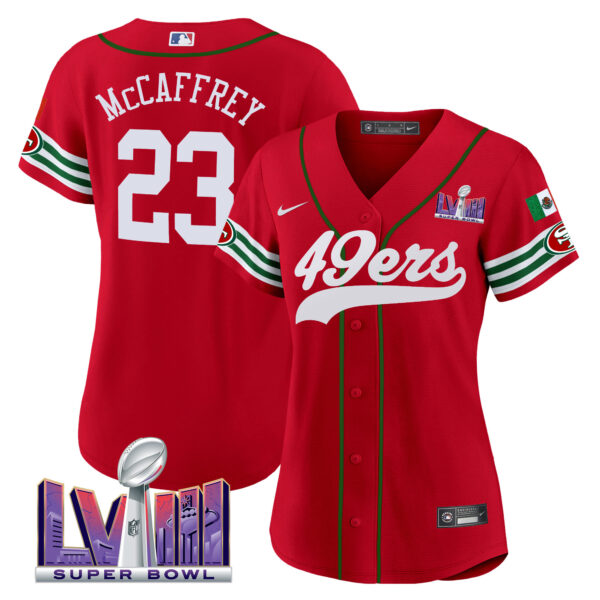 Women's 49ers Mexico Super Bowl LVIII Patch Baseball Jersey - All Stitched - Image 22
