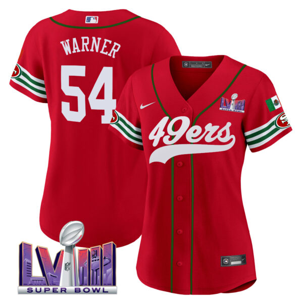 Women's 49ers Mexico Super Bowl LVIII Patch Baseball Jersey - All Stitched - Image 21