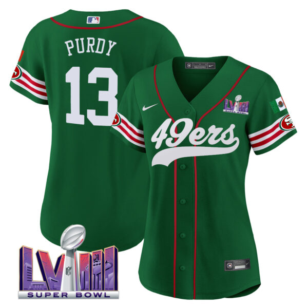 Women's 49ers Mexico Super Bowl LVIII Patch Baseball Jersey - All Stitched - Image 34