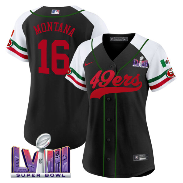 Women's 49ers Mexico Super Bowl LVIII Patch Baseball Jersey - All Stitched - Image 48