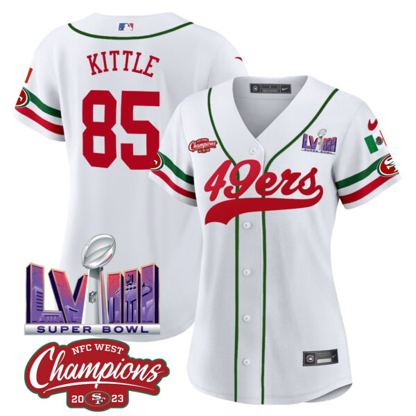 Women's 49ers Mexico NFC West Champions & Super Bowl LVIII Patch Baseball Jersey - All Stitched - Image 5