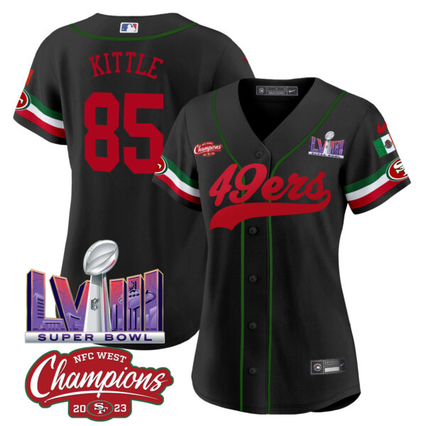 Women's 49ers Mexico NFC West Champions & Super Bowl LVIII Patch Baseball Jersey - All Stitched - Image 15