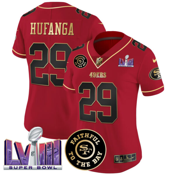 Women's 49ers Faithful & Super Bowl LVIII Patch Vapor Jersey - All Stitched - Image 20