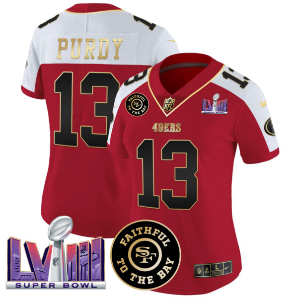 Women's 49ers Faithful & Super Bowl LVIII Patch Vapor Jersey - All Stitched - Image 43